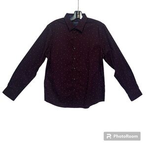 Denim & Flower Burgundy & White Polka Dot Longsleeve Button Down Shirt Size L